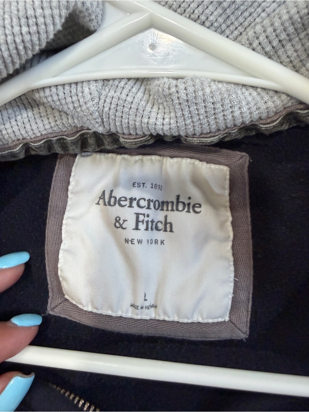 Abercrombie & Fitch Navy Zip-Front Hoodie with White Lettering - Picture 4 of 6